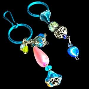 2 Handmade Crystal Glass Sterling Silver & Metal Keyrings